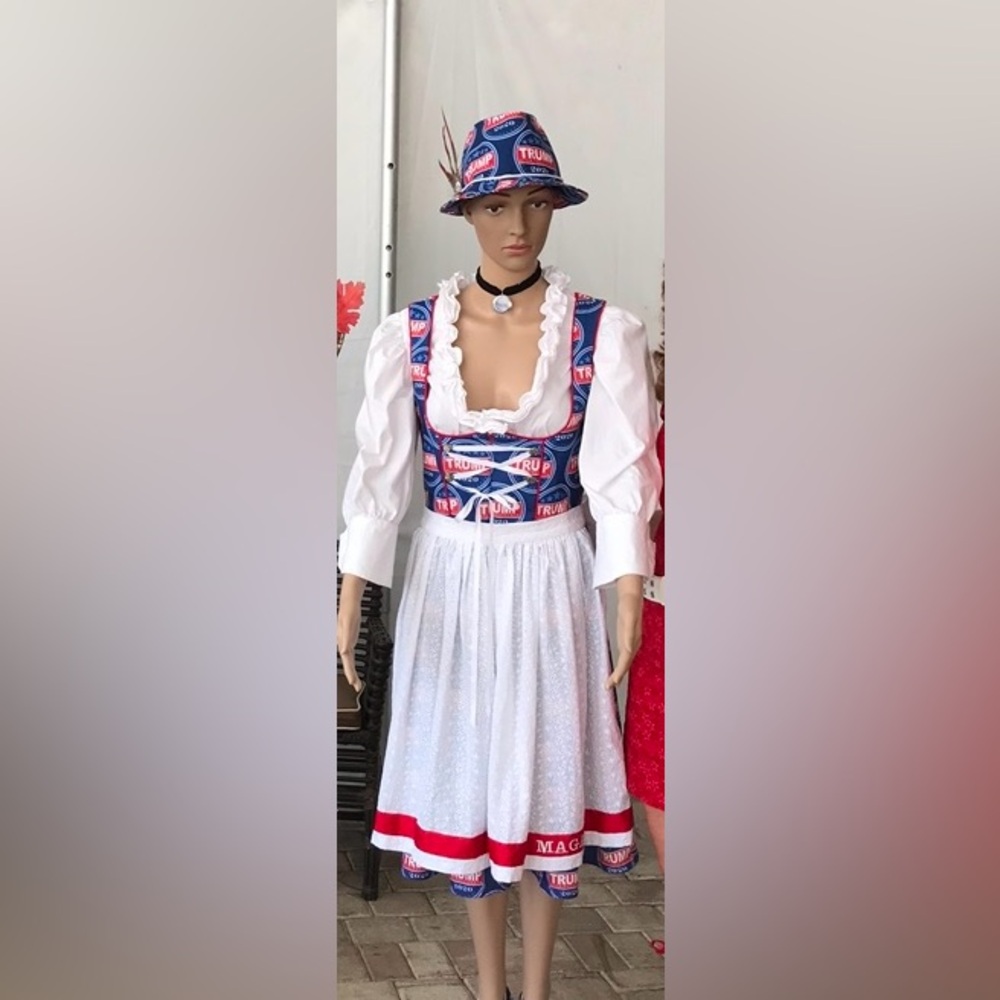 Trump 2020 Oktoberfest dirndl, blouse, MAGA apron and hat
Women’s size 8